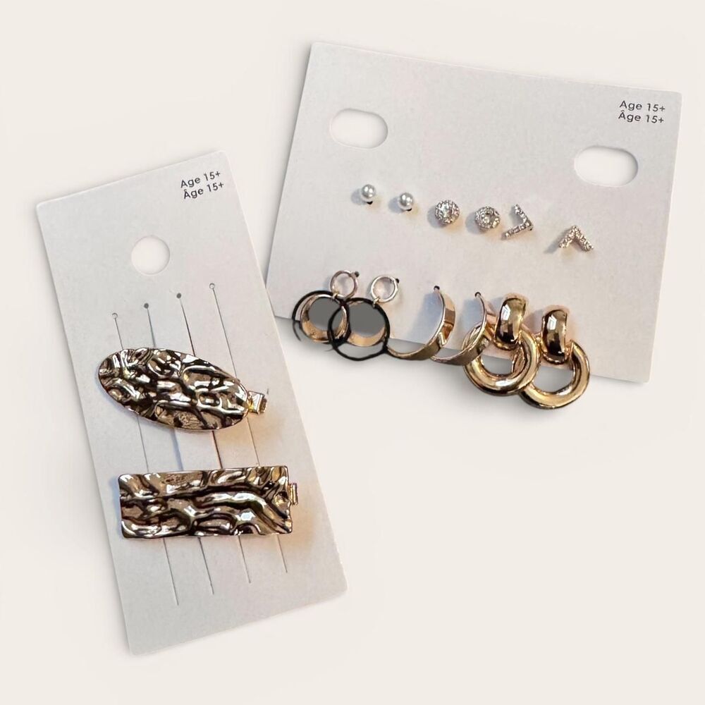 GAP Jewelry & Hair Clip Bundle NWT Gold Hoops Stud Earrings Hair Barrette Set
